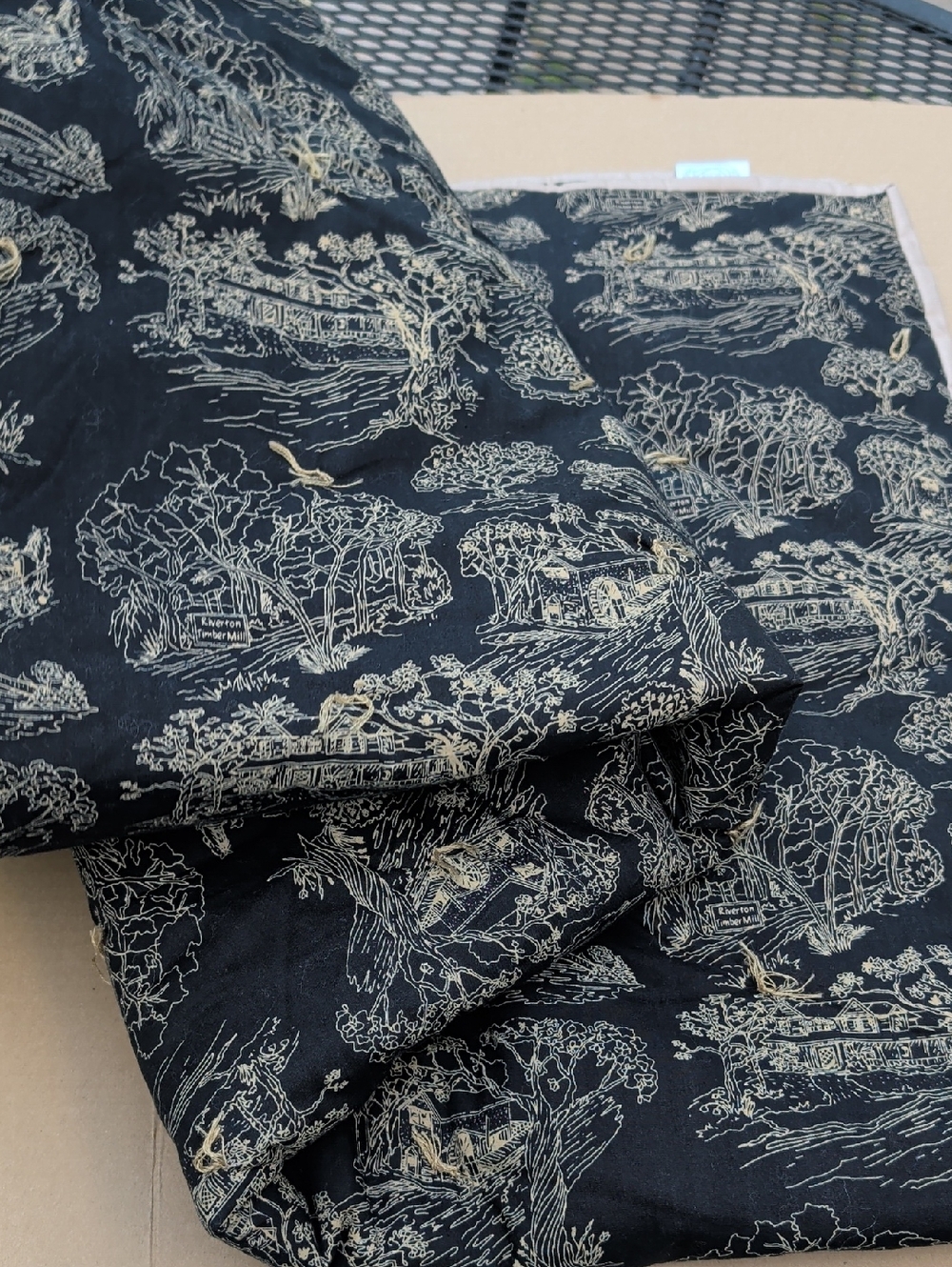 Black Toile Quilt w/ Cream Scenic Print Riverton Timber Mill 42 X 44" Classic